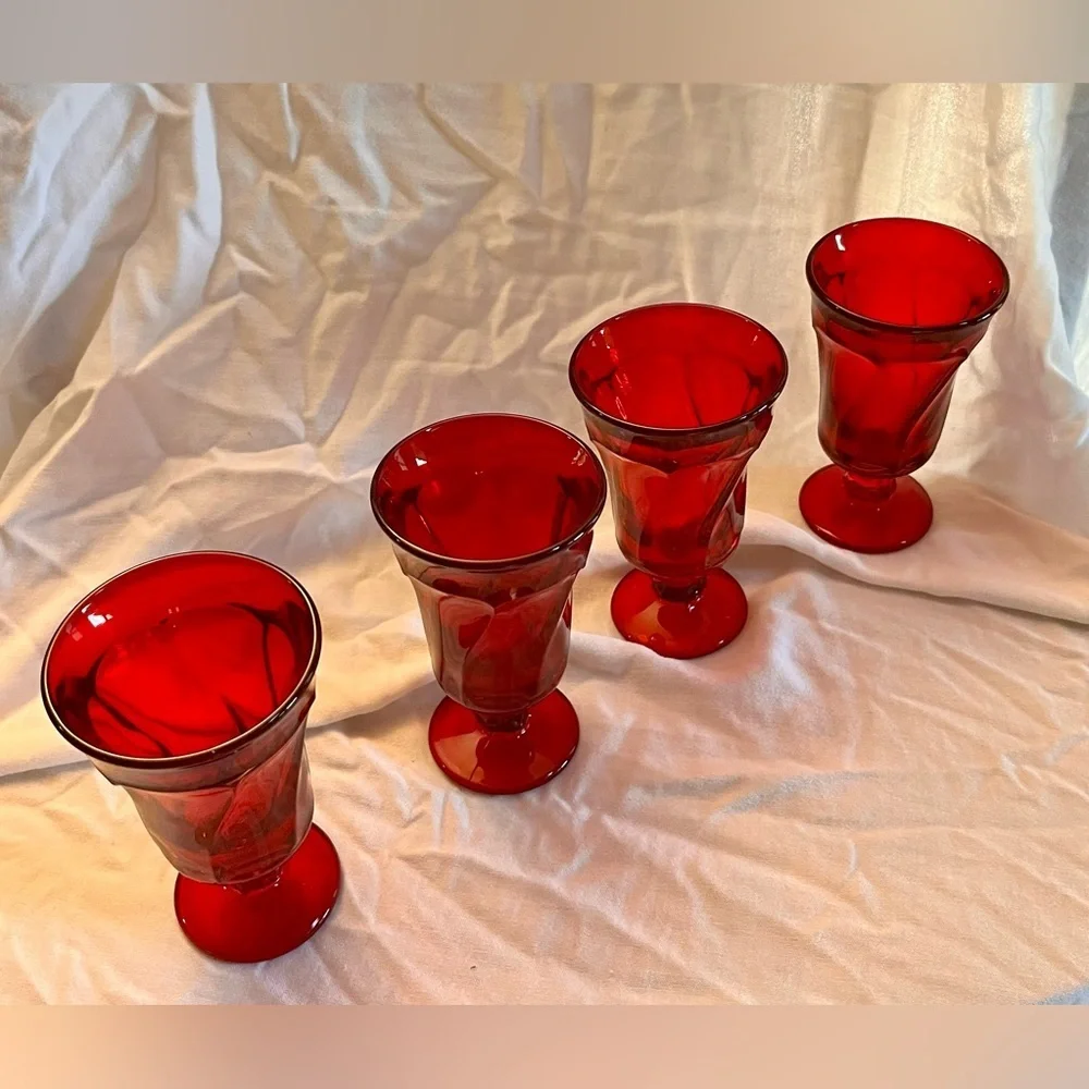 Fostoria Jamestown Ruby Red Juice Goblets - Set of 4 MCM Vintage Glassware 4.75